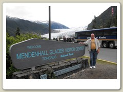 Mendenhall Glacier Park with Bob next to sign