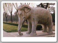 Stone monuments along long walkway